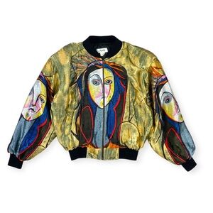Mighty Vintage Picasso Satin Bomber Jacket